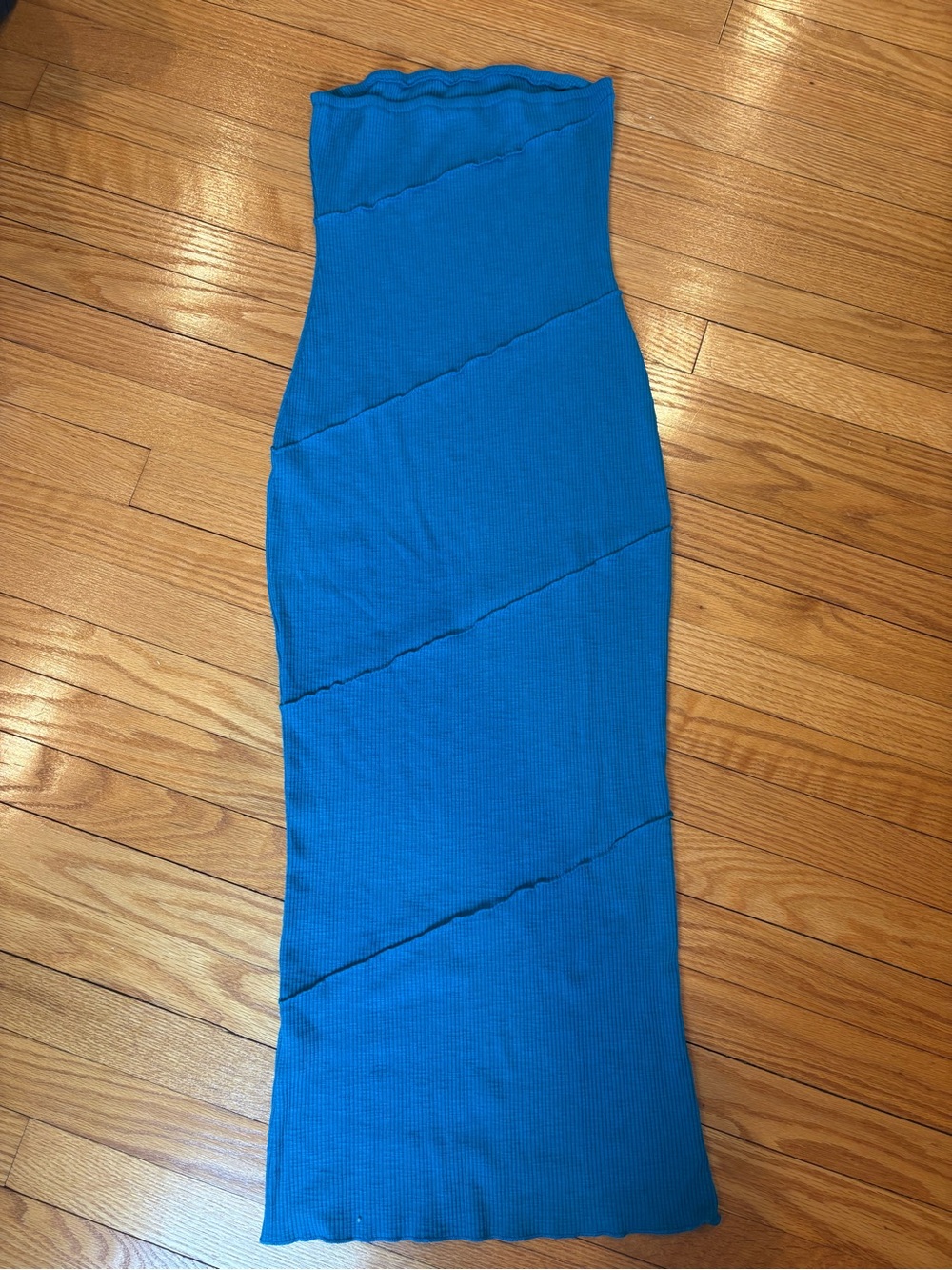 Amazon Blue Strapless Ribbed Maxi Dress